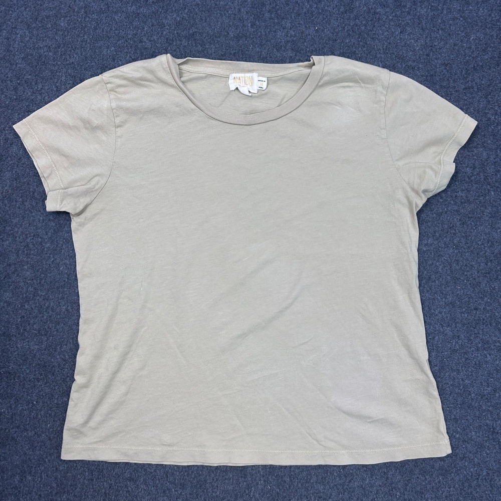 Nation LTD Organic Pima Cotton Crew Neck T-Shirt Tan Khaki M